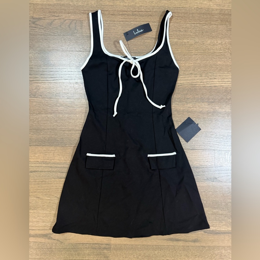 New Lulus Cutest Allure Black Bow Square Neck Sleeveless Mini Dress-Size Small - Picture 5 of 12